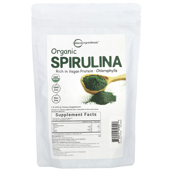 Organic Spirulina, 1 lb (Фунты) (454 g) Micro Ingredients