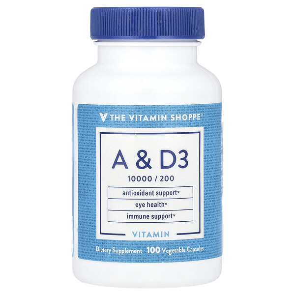 Vitamin A & D3, 100 Vegetable Capsules (Растительные капсулы) The Vitamin Shoppe