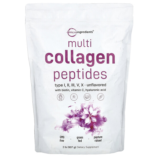 Multi Collagen Peptides, Type I, II, III, V, X, Unflavored (Без вкуса), 2 lb (Фунты) (907 g) Micro Ingredients