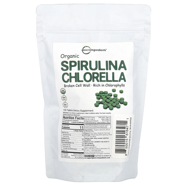 Organic Spirulina Chlorella, 720 Tablets (Таблетки) Micro Ingredients