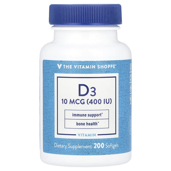 Vitamin D3, 10 mcg (400 IU) , 200 Softgels (Мягкие капсулы) The Vitamin Shoppe