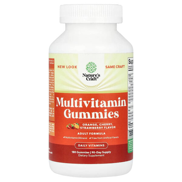 Multivitamin Gummies (Жевательные конфеты), Orange, Cherry, Strawberry, 180 Gummies Nature's Craft