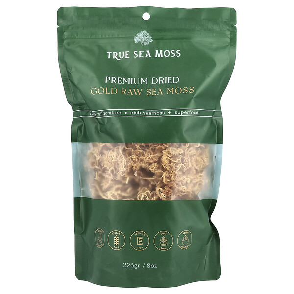 Premium Dried Gold Raw Sea Moss, 8 oz (Унции) (226 g) True Sea Moss