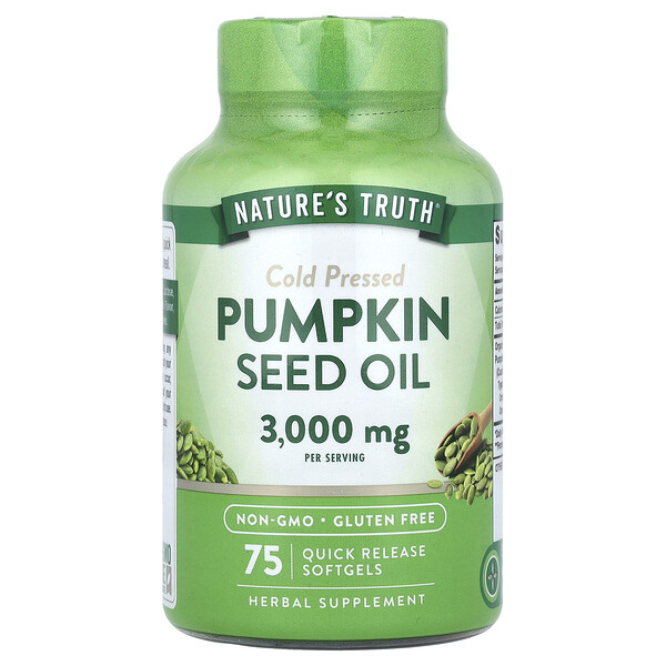 Pumpkin Seed Oil, Cold Pressed, 3,000 mg, 75 Quick Release Softgels (Мягкие капсулы быстрого высвобождения), (1,000 mg per Softgel) Nature's Truth