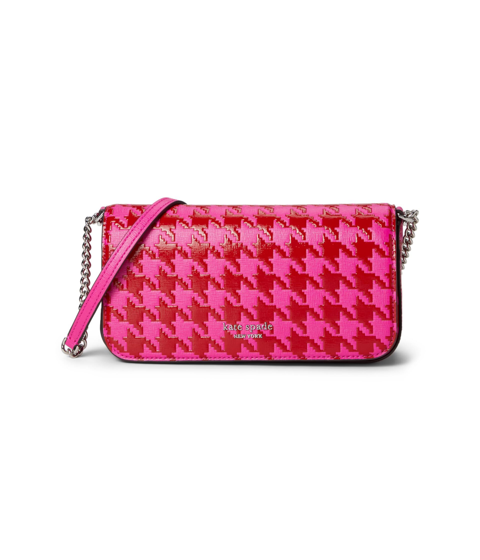 Devin Houndstooth Embossed Saffiano Leather Flap Chain Wallet Kate Spade New York