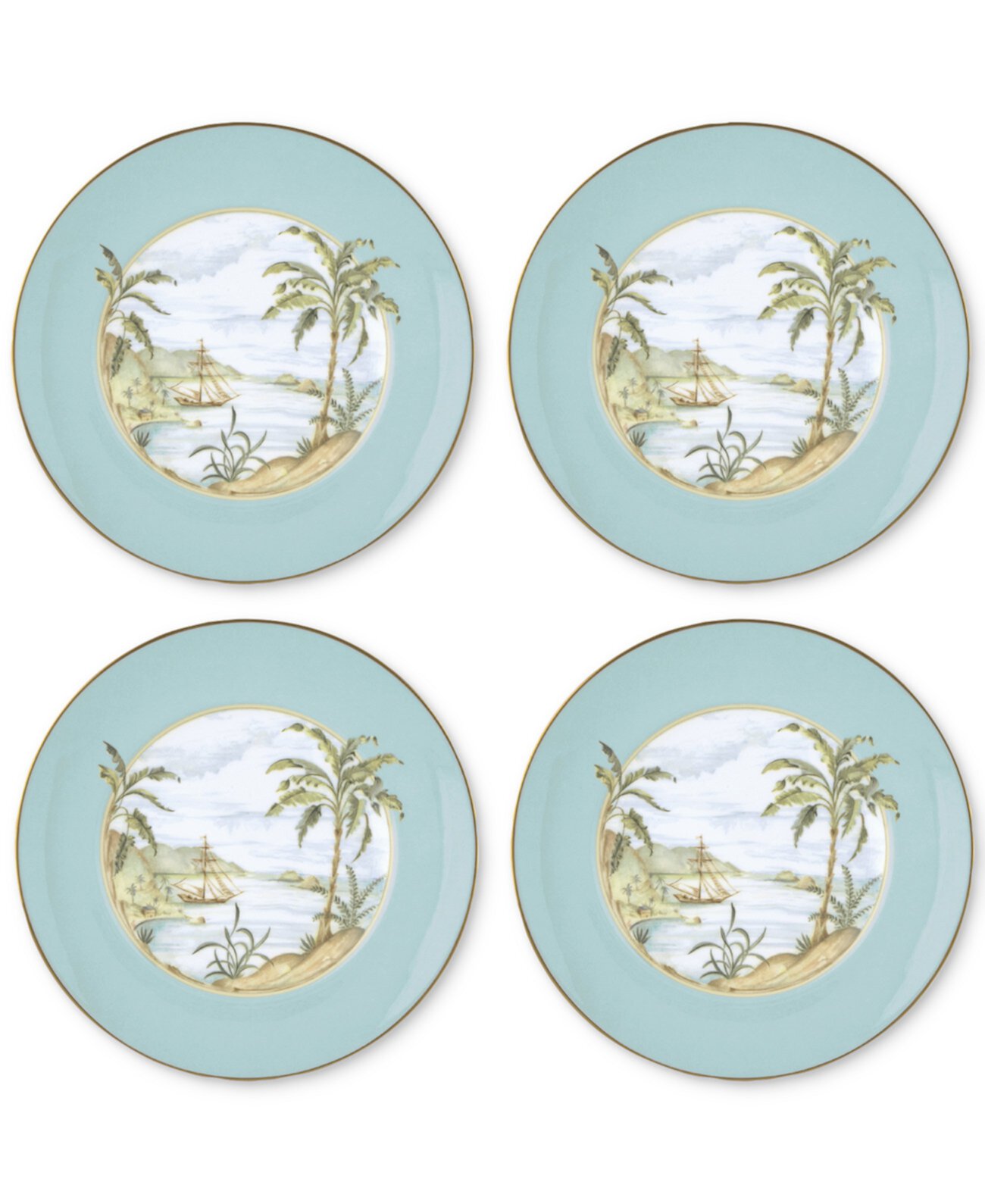 British Colonial Tradewind Accent Plates, Set of 4 Lenox