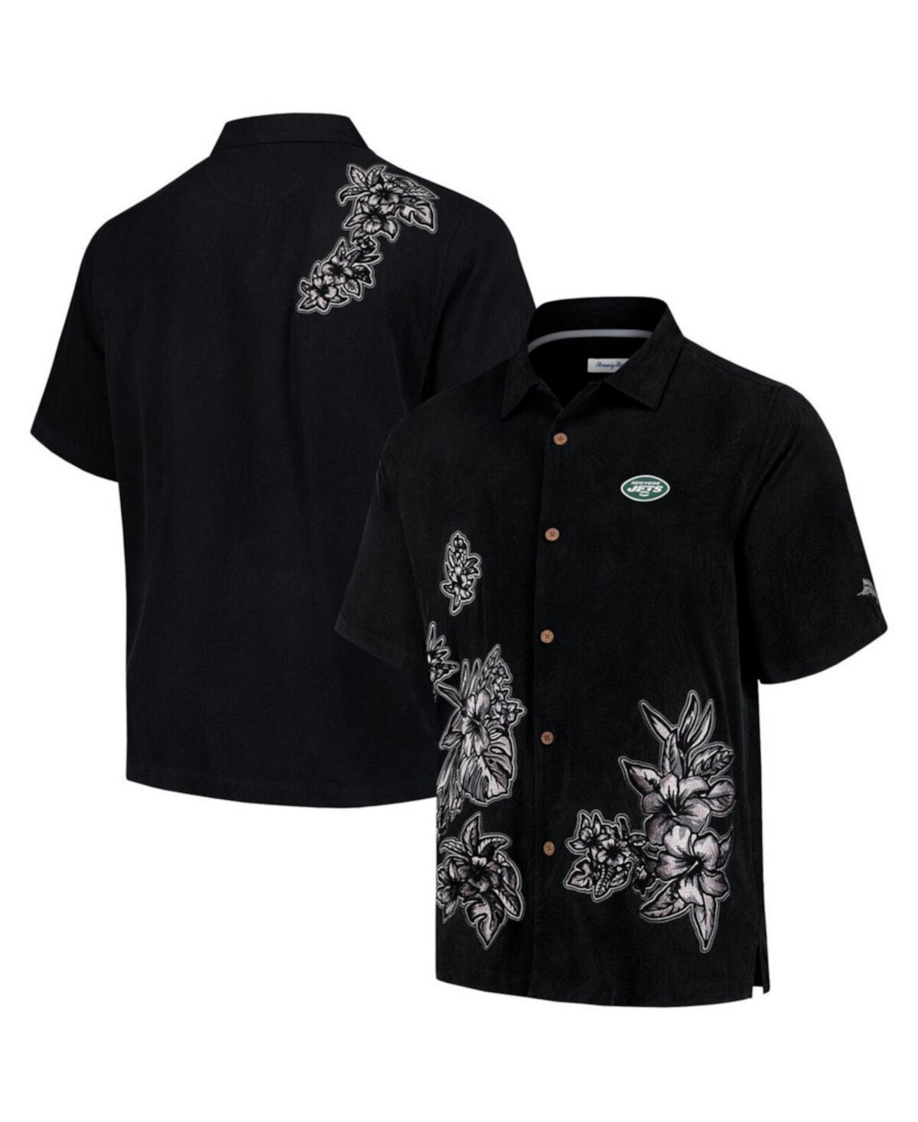 Мужская Рубашка Tommy Bahama Black New York Jets Hibiscus Camp Tommy Bahama