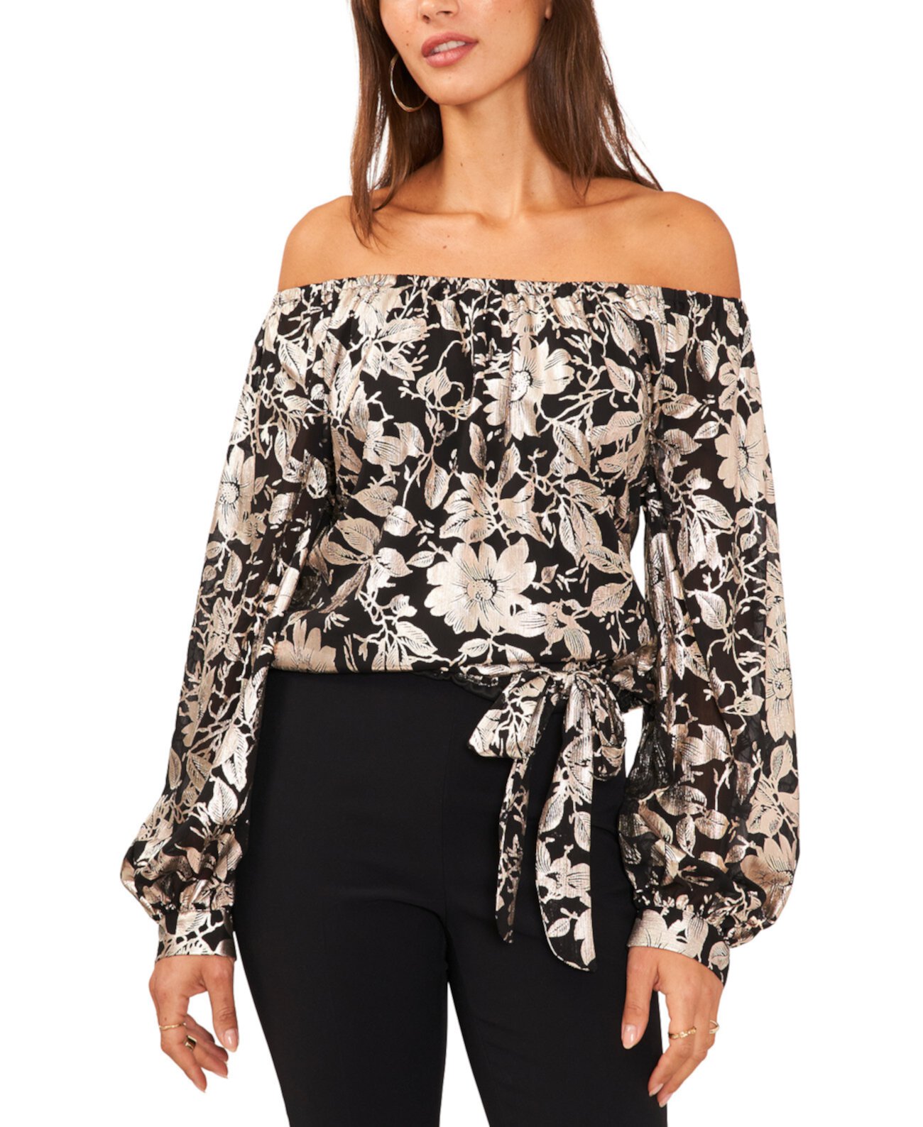 Женская Блузка MSK Petite Metallic Floral Print Off-The-Shoulder Top Msk