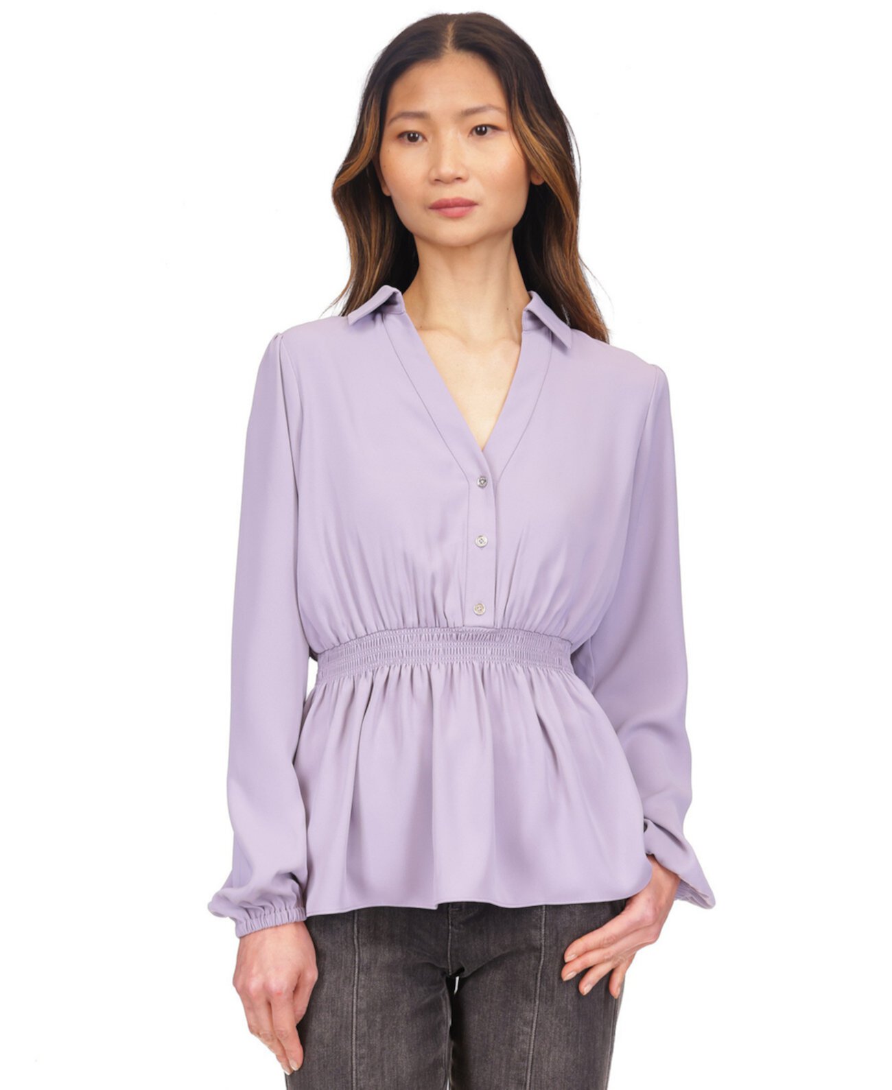 Женская Блузка Michael Kors Split-Neck Smocked-Waist Michael Kors