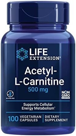 Life Extension Acetyl-L-Carnitine, Acetyl-L-Carnitine, vitamin C, Brain, mood & nerve health, cellular energy, 3-month supply, Gluten-Free, Non-GMO, Vegetarian, 100 Capsules (Капсулы) Life Extension