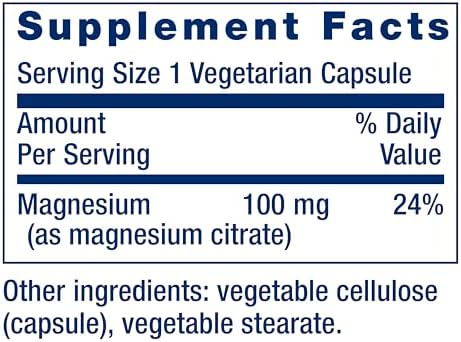 Магний (цитрат) 100 мг для поддержки здоровья сердца и костей, 100 вегетарианских капсул Life Extension