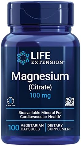 Life Extension Magnesium (Citrate) 100 mg – Magnesium Supplement For Men and Women - For Heart and Bone Health, Immune System Support - Gluten-Free, Non-GMO - 100 Vegetarian Capsules (Вегетарианские капсулы) Life Extension