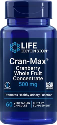 Life Extension Cran-Max®, 500 mg, Cranberry Whole Fruit Concentrate, Promotes Urinary Tract Health with Powerful antioxidants, Gluten-Free, Vegetarian, Non-GMO, 60 Capsules (Капсулы) Life Extension