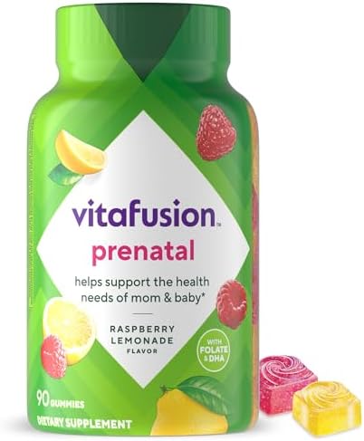 vitafusion PreNatal Gummy Vitamins, Raspberry Lemonade Flavored, Pregnancy Vitamins for Women, With Folate and DHA, America’s Number 1 Gummy Vitamin Brand, 45 Day Supply, 90 Count (Pack of 1) Vitafusion