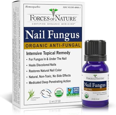 Forces of Nature Toenail Fungus Treatment, 0.37 Fl Oz, Organic Homeopathic Medicine & Essential Oils for Nail Fungus In & Under Nails, Natural Nail Repair for Cracked, Brittle, Discolored Nails Forces of Nature