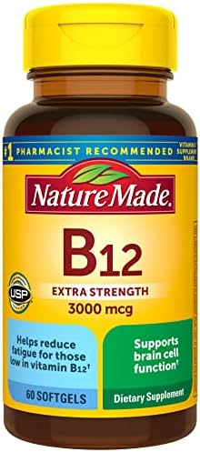 Nature Made Extra Strength Vitamin B12 3000 mcg, Dietary Supplement for Energy Metabolism Support, 60 Softgels (Мягкие капсулы), 60 Day Supply Nature Made