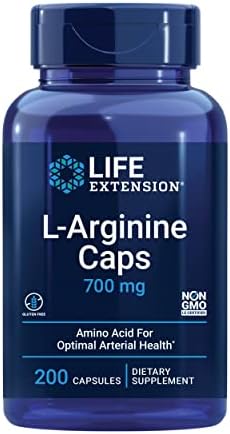 Life Extension L-Arginine Caps - L-Arginine Supplement for Men and Women with Vitamin C - for Immune System Support and Cardiovascular Health -700 mg – Gluten-Free, Non-GMO – 200 Capsules (Капсулы) Life Extension