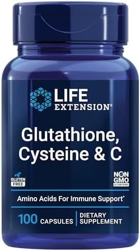 Life Extension Glutathione, Cysteine & C, 500 mg of vitamin C, powerful antioxidant supplement to support liver health, gluten-free, non-GMO, 100 capsules Life Extension