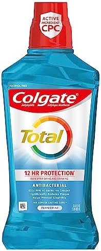 Colgate Total Pro-Shield Alcohol Free Mouthwash, Antibacterial Formula, Peppermint - 500 mL, 16.9 fluid ounce (6 Pack) Colgate