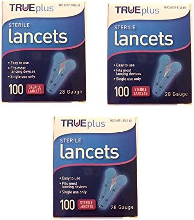 TruePlus Sterile Lancets, 28 Guage, 3 Boxes of 100 (300 Total) MELARQT