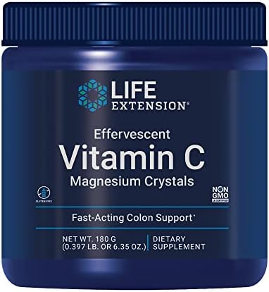 Life Extension Effervescent Vitamin C Magnesium Crystals, immediate Relief from Occasional Constipation, Gluten-Free, Non-GMO, Vegetarian, Net Wt. 180 Grams Life Extension