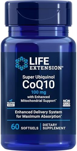 Life Extension Super Ubiquinol CoQ10 with Enhanced Mitochondrial Support, ubiquinol CoQ10, shilajit, potent heart health & cellular energy production support, ultra-absorbable, gluten-free, 60 softgel Life Extension