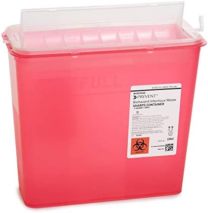 McKesson Prevent Sharps Container for Home Use, 5 Quart - for Biohazard Infectious Waste, Needle and Syringe Disposal - Translucent, Touchless Lid - Red, 20 Count Mckesson