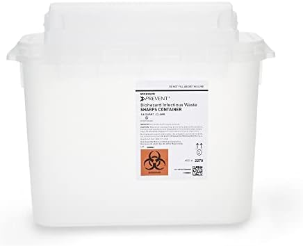 McKesson Prevent Sharps Container for Home Use, 5.4 Quart - for Biohazard Infectious Waste, Needle and Syringe Disposal - Translucent, Touchless Lid - White, 1 Count Mckesson