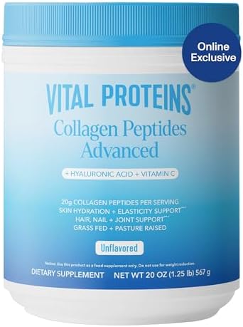 Vital Proteins Collagen Powder Supplement Hydrolyzed Peptides with Hyaluronic Acid and Vitamin C - Non-GMO, Dairy & Gluten Free Unflavored, 9.33oz VITAL PROTEINS