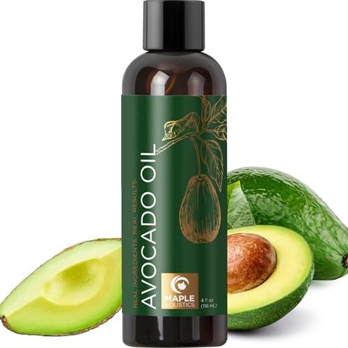 100% Pure Avocado Oil for Skin and Nail Care plus Dry Hair Treatment and Facial Oil Moisturizer - Natural Hair Oil and Carrier Oil for Essential Oils Mixing (4 Fl Oz) Maple Holistics