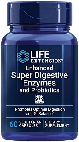 Life Extension Enhanced Super Digestive Enzymes & Probiotics -Vegetarian-Friendly Digestive Health Formula For GI Balance - Plant-Based Diet Aid - Non-GMO - 60 Vegetarian Capsules (Вегетарианские капсулы) Life Extension