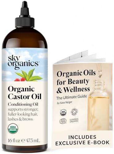 Sky Organics - Castor Oil Organic - Volumizing Hair Oil - Scalp, Lashes, Brows - Pure Castor Oil Cold Pressed - Natural Conditioner - Omega Fatty Acids, Vegan - Beauty, Hair, Self Care - 16oz, 2 Pack Sky Organics