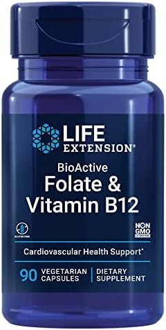 Life Extension BioActive Folate & Vitamin B12, Promotes Heart, Brain & GI Tract Health, Non-GMO, Gluten-Free, Vegetarian, 90 Capsules (Капсулы) Life Extension