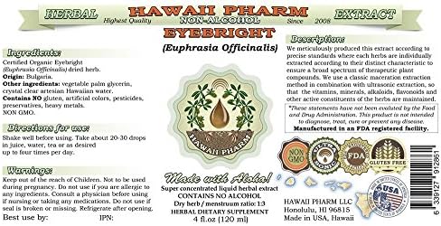 Hawaii Pharm Eyebright Alcohol-FREE Liquid Extract (Жидкий экстракт), Organic Eyebright (Euphrasia officinalis) Dried Herb Glycerite Natural Herbal Supplement 2 oz (Унции) Hawaii Pharm