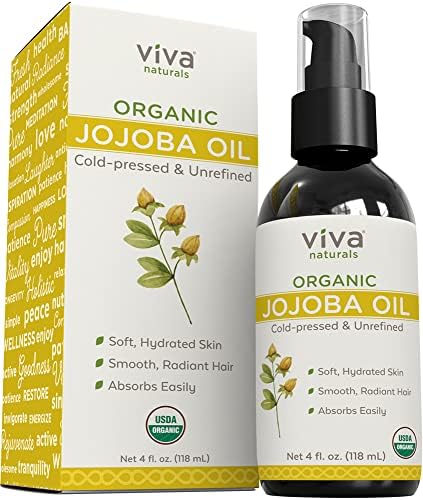 Viva Naturals Organic Jojoba Oil - 100% Pure Cold Pressed for Skin and Hair, USDA Certified Face Moisturizer, 4 fl. oz (Унции) Viva Naturals