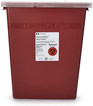 Covidien 8980 SharpSafety Sharps Container Hinged Lid, 8 gal Capacity, Red (Pack of 10) COVIDIEN