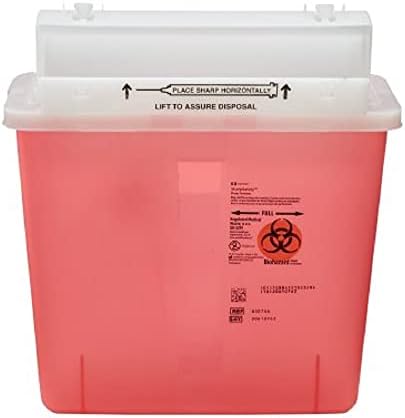 Covidien COV-8507SA SharpSafety Safety in Room Sharps Container Counterbalance Lid, 5 quart Capacity, Transparent Red COVIDIEN