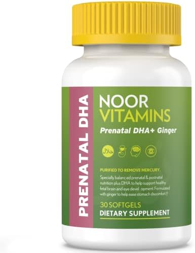 Noor Vitamins Halal Prenatal Vitamins with DHA and Folic Acid, Essential Vitamins, Ginger to Soothe Mom's Stomach, Iron, Softgels (Мягкие капсулы), Prenatal Vitamin Before/During/Post Pregnancy (1 Month Supply) Noor Vitamins