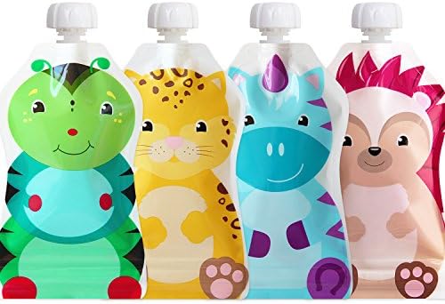 ChooMee Reusable Baby Food Storage Pouches, 5 oz | Ideal for Baby Food, Smoothies and Purees | Secure Double Lock Zipper, Wide Bottom, BPA Free | SnakPack FreshSquad 4 CT ChooMee