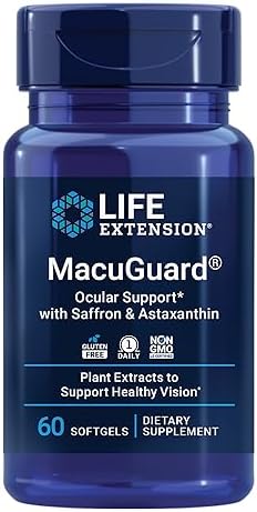 Life Extension Macuguard Ocular Support with Saffron & Astaxanthin - with Lutein, Meso-Zeaxanthin - Eye Health Supplement â€“ Once-Daily, Non-GMO, Gluten-Free - 60 Count (Pack of 1) Life Extension