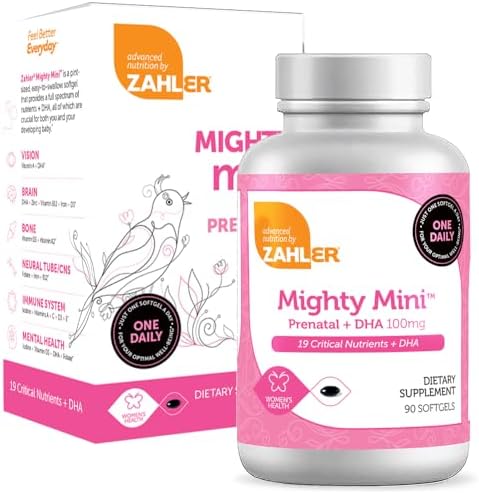 Zahler Mighty Mini Prenatal Vitamin with DHA & Folate - Certified Kosher - All Natural Prenatal Vitamins - Multivitamin for Pregnant Women - 19 Prenatal Vitamins Including Folic Acid (90 Softgels (Мягкие капсулы)) Zahler