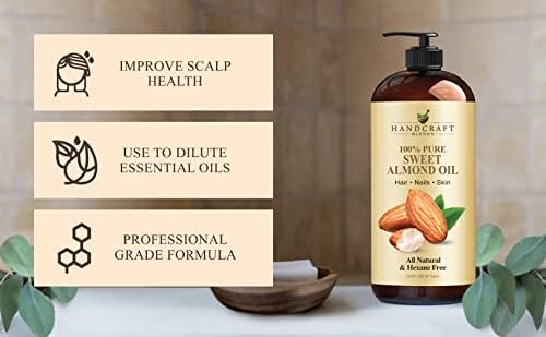 Handcraft Blends Sweet Almond Oil - 16 Fl Oz - 100% Pure and Natural - Premium Grade Oil for Skin and Hair - Carrier Oil - Hair and Body Oil - Massage Oil - Hexane-Free Handcraft Blends