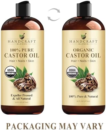 Handcraft Blends Organic Castor Oil - 16 Fl Oz - 100% Pure and Natural - Premium Grade Oil for Hair Growth, Eyelashes and Eyebrows - Carrier Oil - Hair and Body Oil - Expeller-Pressed and Hexane-Free Handcraft Blends