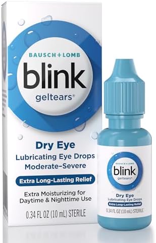 Blink GelTears Eye Drops for Dry Eyes, Gel Lubricating Eye Drops, Instantly Soothing, Moisturizing & Extra Long-Lasting Hydrating Eye Care for Moderate to Severe Dry Eye Symptom Relief, 0.34 fl oz Blink