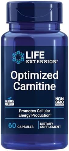 Life Extension Optimized Carnitine, Three Forms of L-carnitine, Promotes Heart & Brain Health, Gluten Free, Non-GMO, Vegetarian, 60 Capsules (Капсулы) Life Extension