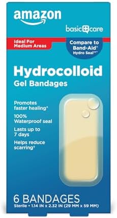 Amazon Basic Care Advanced Fast Healing Hydrocolloid Gel (Гель) Bandages, Large Adhesive Pads with 2X Faster Healing, Heels & Toes Blister Prevention, 1.1 x 2.3 inches (6 Count) Amazon Basic Care