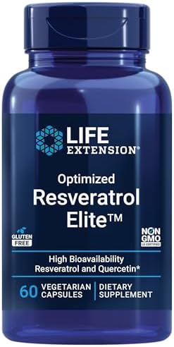 Life Extension Optimized Resveratrol Elite, Trans-resveratrol, quercetin, Healthy Aging, Heart Health, Brain Health, oxidative Stress, Gluten-Free, Non-GMO, Vegetarian, 60 Capsules (Капсулы) Life Extension