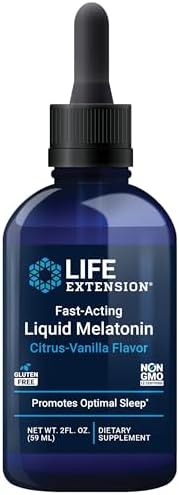 Life Extension Fast-Acting Liquid (Жидкость) Melatonin – Sleep & Cellular Health Support Supplement – Gluten-Free – Non-GMO – Citrus-Vanilla Flavor – Net Wt. 2 fl.oz. (59 Servings (Порции)) Life Extension