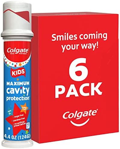 Детская зубная паста Colgate Pump с фтором, защита от кариеса, для детей от 6 лет, мягкий вкус пузырькового фрукта, 125 г, 6 упаковок Colgate