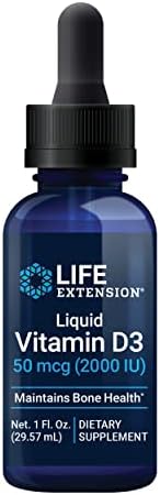 Life Extension Liquid (Жидкость) Vitamin D3 50mcg(2000IU) - Vitamin D Supplement Unflavored (Без вкуса) Drops (Капли) for Immune Support, Bone and Heart Health – Gluten-Free, Non-GMO – Net 1 fl. Oz. (29.57mL) - 850 Servings (Порции) Life Extension